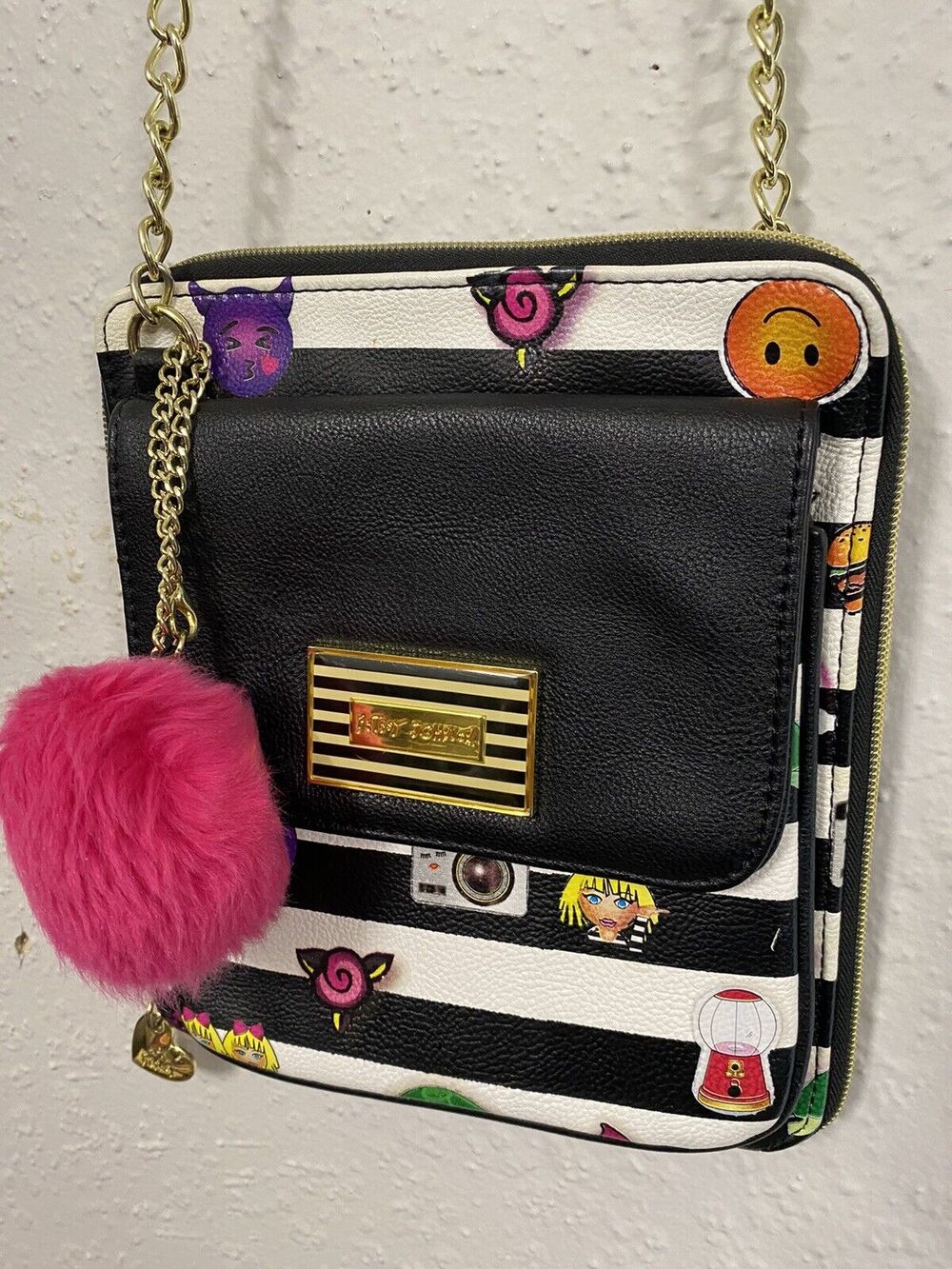 VINTAGE RARE Y2K Betsey Johnson Crossbody Purse Cartoonist Multi Function Pocket